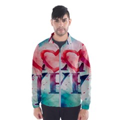 Valentines Day Heart Watercolor Background Men s Windbreaker