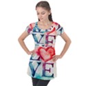 Valentines Day Heart Watercolor Background Puff Sleeve Tunic Top View1