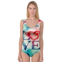 Valentines Day Heart Watercolor Background Princess Tank Leotard  by artworkshop