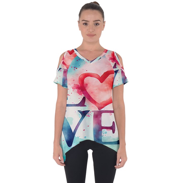 Valentines Day Heart Watercolor Background Cut Out Side Drop Tee