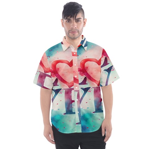 Valentines Day Heart Watercolor Background Men s Short Sleeve Shirt by artworkshop