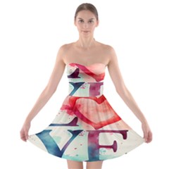 Valentines Day Heart Watercolor Background Strapless Bra Top Dress by artworkshop