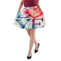 Valentines Day Heart Watercolor Background A-line Pocket Skirt by artworkshop