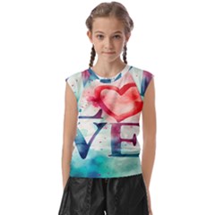 Valentines Day Heart Watercolor Background Kids  Raglan Cap Sleeve Tee by artworkshop