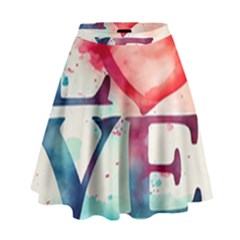 Valentines Day Heart Watercolor Background High Waist Skirt by artworkshop