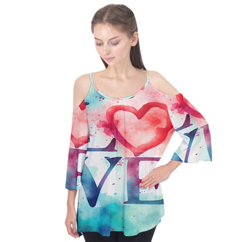 Valentines Day Heart Watercolor Background Flutter Tees by artworkshop