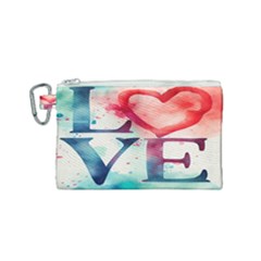 Valentines Day Heart Watercolor Background Canvas Cosmetic Bag (small) by artworkshop