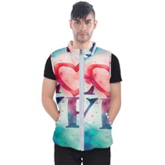 Valentines Day Heart Watercolor Background Men s Puffer Vest by artworkshop