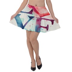 Valentines Day Heart Watercolor Background Velvet Skater Skirt by artworkshop