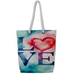 Valentines Day Heart Watercolor Background Full Print Rope Handle Tote (small) by artworkshop