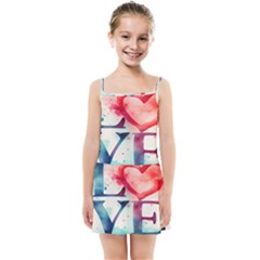 Valentines Day Heart Watercolor Background Kids  Summer Sun Dress by artworkshop