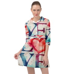 Valentines Day Heart Watercolor Background Mini Skater Shirt Dress by artworkshop