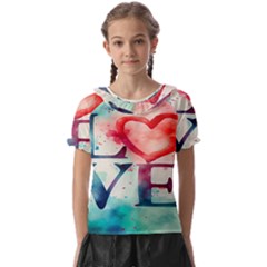 Valentines Day Heart Watercolor Background Kids  Frill Chiffon Blouse by artworkshop