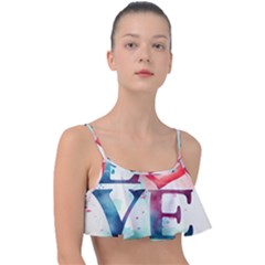 Valentines Day Heart Watercolor Background Frill Bikini Top