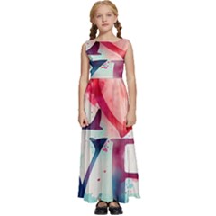 Valentines Day Heart Watercolor Background Kids  Satin Sleeveless Maxi Dress