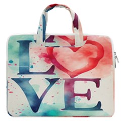 Valentines Day Heart Watercolor Background Macbook Pro 16  Double Pocket Laptop Bag  by artworkshop