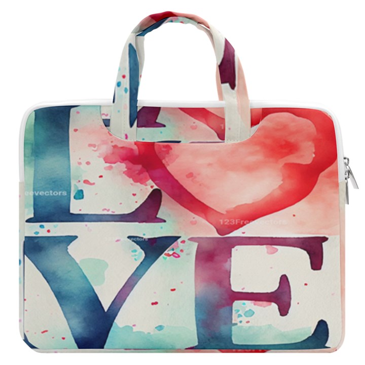 Valentines Day Heart Watercolor Background MacBook Pro 13  Double Pocket Laptop Bag