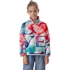 Valentines Day Heart Watercolor Background Kids  Half Zip Hoodie by artworkshop