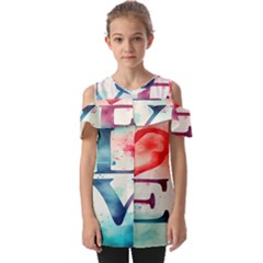 Valentines Day Heart Watercolor Background Fold Over Open Sleeve Top by artworkshop