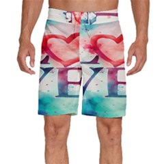 Valentines Day Heart Watercolor Background Men s Beach Shorts by artworkshop