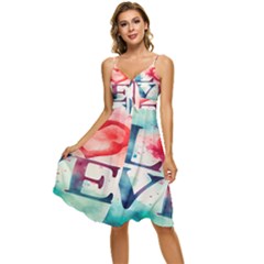 Valentines Day Heart Watercolor Background Sleeveless Tie Front Chiffon Dress by artworkshop