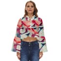 Valentines Day Heart Watercolor Background Boho Long Bell Sleeve Top View1