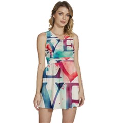 Valentines Day Heart Watercolor Background Sleeveless High Waist Mini Dress by artworkshop