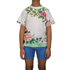 Watercolor Flower Kids  Short Sleeve Swimwear by artworkshop