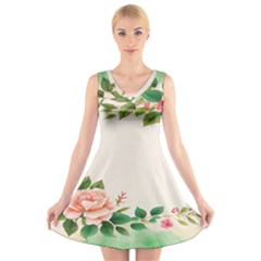 Watercolor Flower V-neck Sleeveless Dress by artworkshop