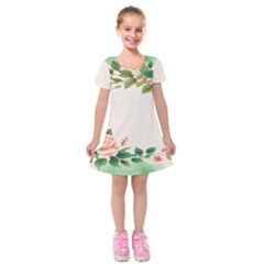 Watercolor Flower Kids  Short Sleeve Velvet Dress by artworkshop