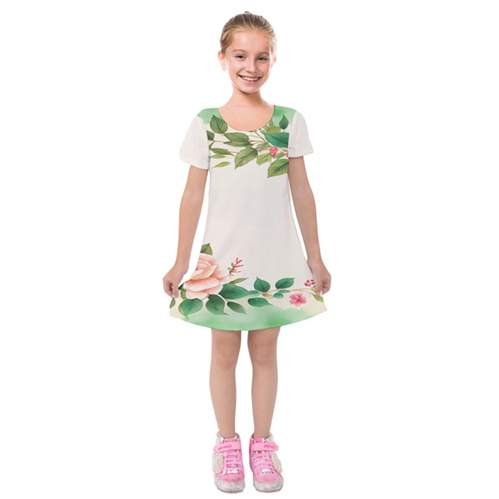 Watercolor Flower Kids  Short Sleeve Velvet Dress