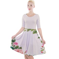 Watercolor Flower Quarter Sleeve A-line Dress