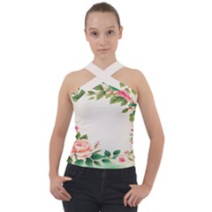 Watercolor Flower Cross Neck Velour Top by artworkshop