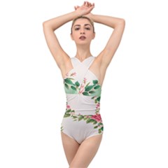 Watercolor Flower Cross Front Low Back Swimsuit by artworkshop