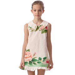 Watercolor Flower Kids  Pilgrim Collar Ruffle Hem Dress by artworkshop