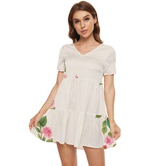 Watercolor Flower Tiered Short Sleeve Babydoll Dress