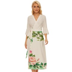 Watercolor Flower Midsummer Wrap Dress