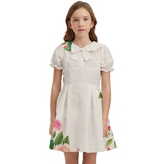 Watercolor Flower Kids  Bow Tie Puff Sleeve Dress