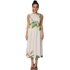 Watercolor Flower Sleeveless Round Neck Midi Dress by artworkshop