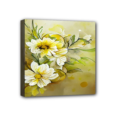 Watercolor Yellow And-white Flower Background Mini Canvas 4  x 4  (Stretched)