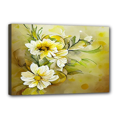 Watercolor Yellow And-white Flower Background Canvas 18  x 12  (Stretched)