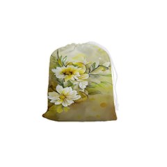 Watercolor Yellow And-white Flower Background Drawstring Pouch (small) by artworkshop