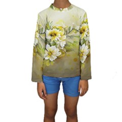 Watercolor Yellow And-white Flower Background Kids  Long Sleeve Swimwear by artworkshop