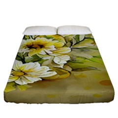 Watercolor Yellow And-white Flower Background Fitted Sheet (queen Size) by artworkshop