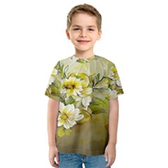 Watercolor Yellow And-white Flower Background Kids  Sport Mesh Tee