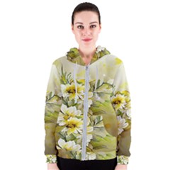 Watercolor Yellow And-white Flower Background Women s Zipper Hoodie by artworkshop