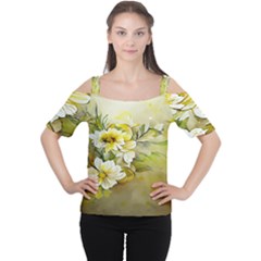 Watercolor Yellow And-white Flower Background Cutout Shoulder Tee