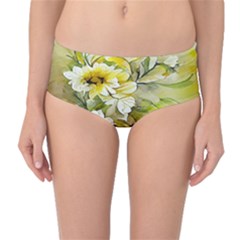 Watercolor Yellow And-white Flower Background Mid-Waist Bikini Bottoms