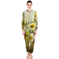 Watercolor Yellow And-white Flower Background Onepiece Jumpsuit (ladies) by artworkshop