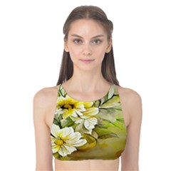 Watercolor Yellow And-white Flower Background Tank Bikini Top